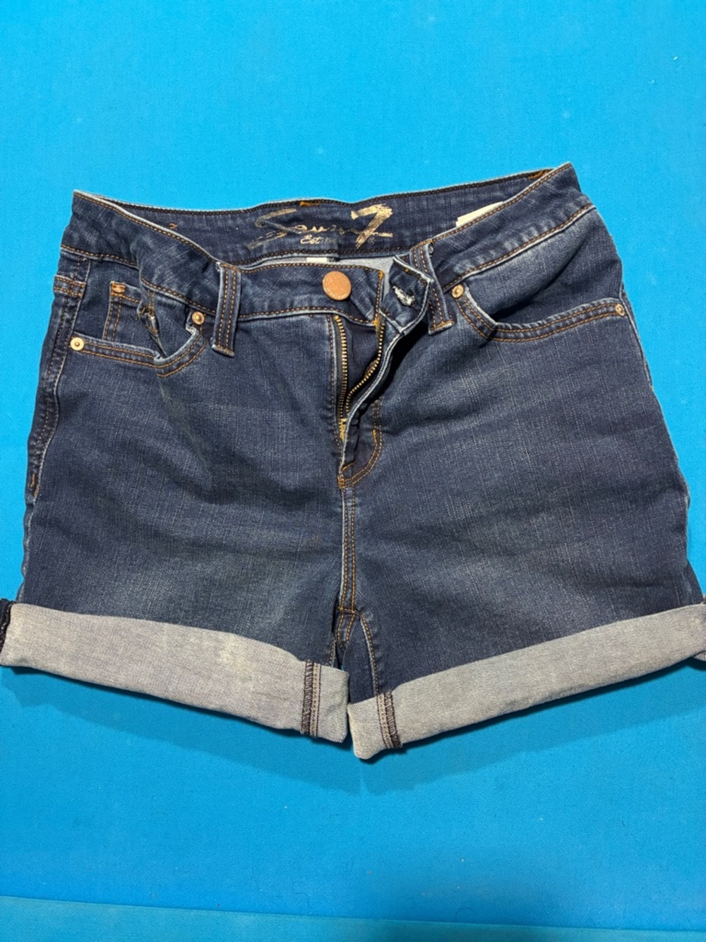 Seven7 Light Blue Denim Shorts with Dark Waistband Accent